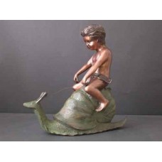 Bronze Fountain "Boy Riding Snail" Sculpture Garden Art   351770846244